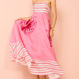 Floral Print Paneled Striped Suspender Mixi Dress
