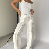 Golden Years Glitter Fabric Drawstring Waist Pocketed Wide Leg Pants