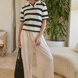 Striped Polo Short Sleeve Sweater