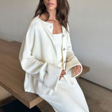 Elegant Minimalist Knit Long Sleeve Cardigan Cami Three Piece Set