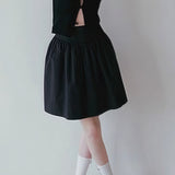 High Waist Pleated Waistband Solid Tulip Vintage Youthful Mini Skirt