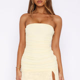 Taking Advantage Strapless Mini Dress Lemon