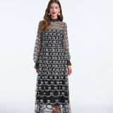 Long Sleeve Sequin A Line Dress