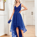 Chiffon Bridesmaid Dress Double V neck Dress Sleeveless A line Large Hem Sequin Stitching Evening Dress