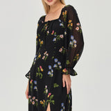 Simple Square Collar Long Sleeve Printing Dress
