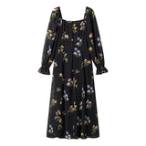 Simple Square Collar Long Sleeve Printing Dress