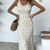 Hollow Out Cutout out See through Vacation Solid Color Backless Knitted Dress for