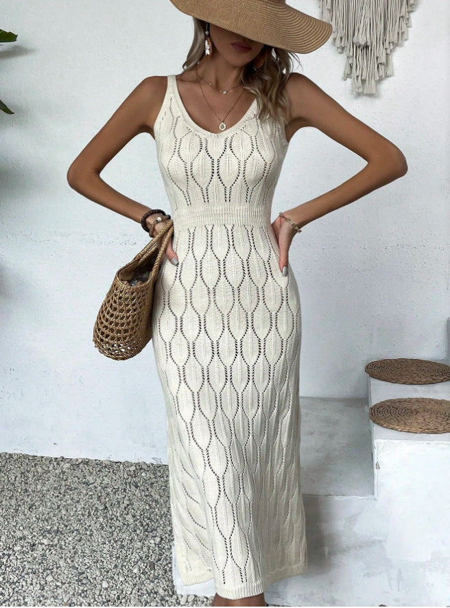 Hollow Out Cutout out See through Vacation Solid Color Backless Knitted Dress for