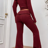 Sexy Off-Shoulder Fitted Crop Top Pants Two Piece Set