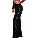 Women's black side lace patchwork pants wide leg flare pants