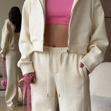 Zipper Hoodie Long Sleeve Wide Leg Pants Two Piece Set