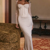 Long Sleeve Lace Satin Maxi Dress