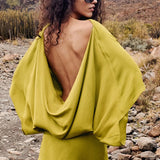Chic Back Deep V Cowl Neck Loose Mini Dress