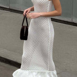 Boho Ruffle Knit Sexy Cutout Sheer Cami Maxi Dress