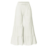 Women's linen flowy wide leg pants elastic waist palazzo pants