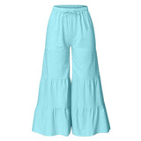 Women's linen flowy wide leg pants elastic waist palazzo pants