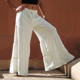 Women's linen flowy wide leg pants elastic waist palazzo pants