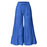 Women's linen flowy wide leg pants elastic waist palazzo pants