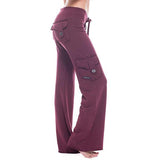 Women's mid rise elestic waist cargo yoga pants with pockets