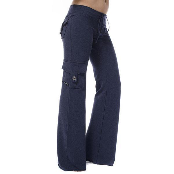 Women's mid rise elestic waist cargo yoga pants with pockets