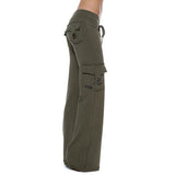 Women's mid rise elestic waist cargo yoga pants with pockets