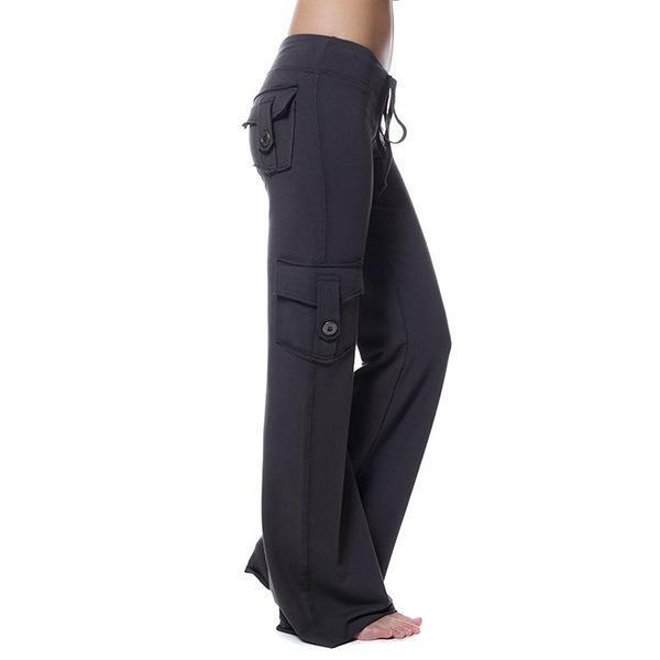 Women's mid rise elestic waist cargo yoga pants with pockets