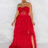 Sheer Lace Bustier Formal Dress
