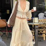 Sexy Lace Chiffon Sheer Tie Skirt Set