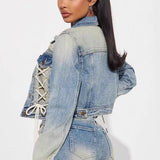 Trendy Jacket Two Piece Shorts Set