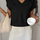 Deep V Solid Knit Short Sleeve Sweater