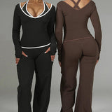 Color Block Casual Slim Three Piece Set