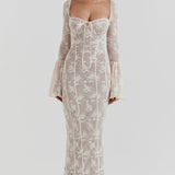 Bodycon Lace Flare Sleeve Maxi Dress