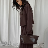 Solid V-neck Cardigan Tapered Two Piece Set