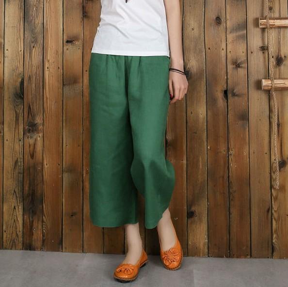 Women's linen cropped palazzo pants wide leg summer causal pants