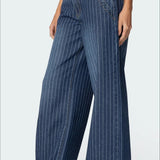 Striped Low Rise Wide Leg Jeans