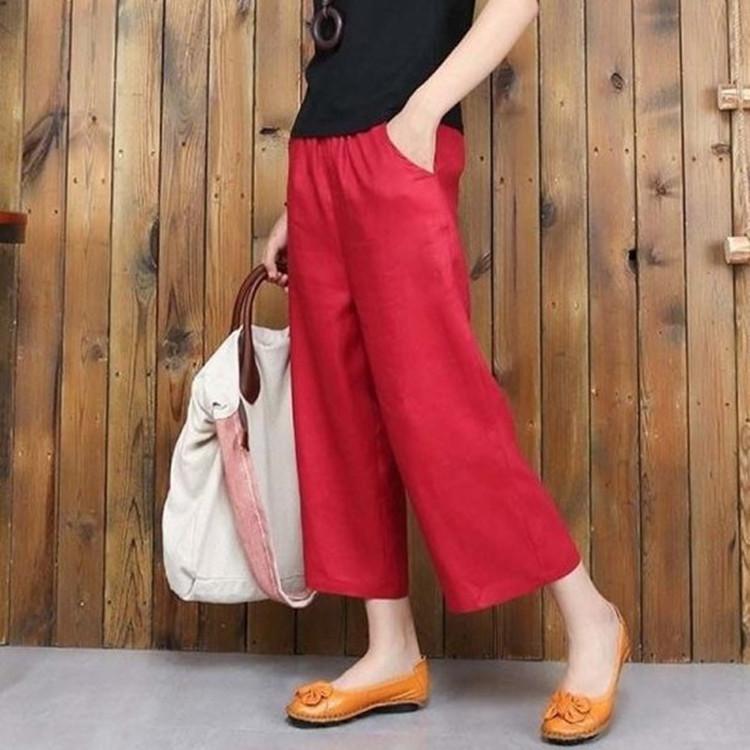 Women's linen cropped palazzo pants wide leg summer causal pants