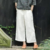 Women's linen cropped palazzo pants wide leg summer causal pants