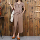 Women's linen cropped palazzo pants wide leg summer causal pants