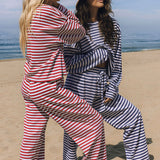 Stripe Crewneck Drawstring Two Piece Set