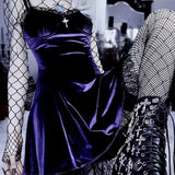 Velvet Gothic Sexy Black Vintage Spaghetti Strap High Waist Aesthetic Elegant Party Dress