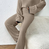 Lazy V-neck Knit Wide-Leg Pants Two Piece Set