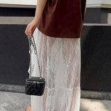 Lace Sheer Split Ruffle Asymmetrical Skirt