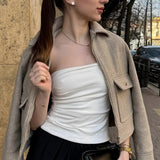 Zipper Pocket Lapel Short Jacket