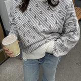 Sailboat Pattern Crew Neck Knit Sweater
