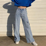 Women's mid rise fashion cargo jeans loose fit baggy jeans
