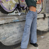 Women's mid rise fashion cargo jeans loose fit baggy jeans