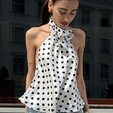 Polka Dot Satin Bow Tie Backless Cami Crop Top