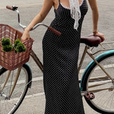 Polka Dot Lace Trim Cami Maxi Dress