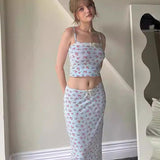 Cami Top Floral Print Long Midi Skirt Two Piece Set