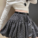 Polka Dot Black Belted Tulle Mini Skirt